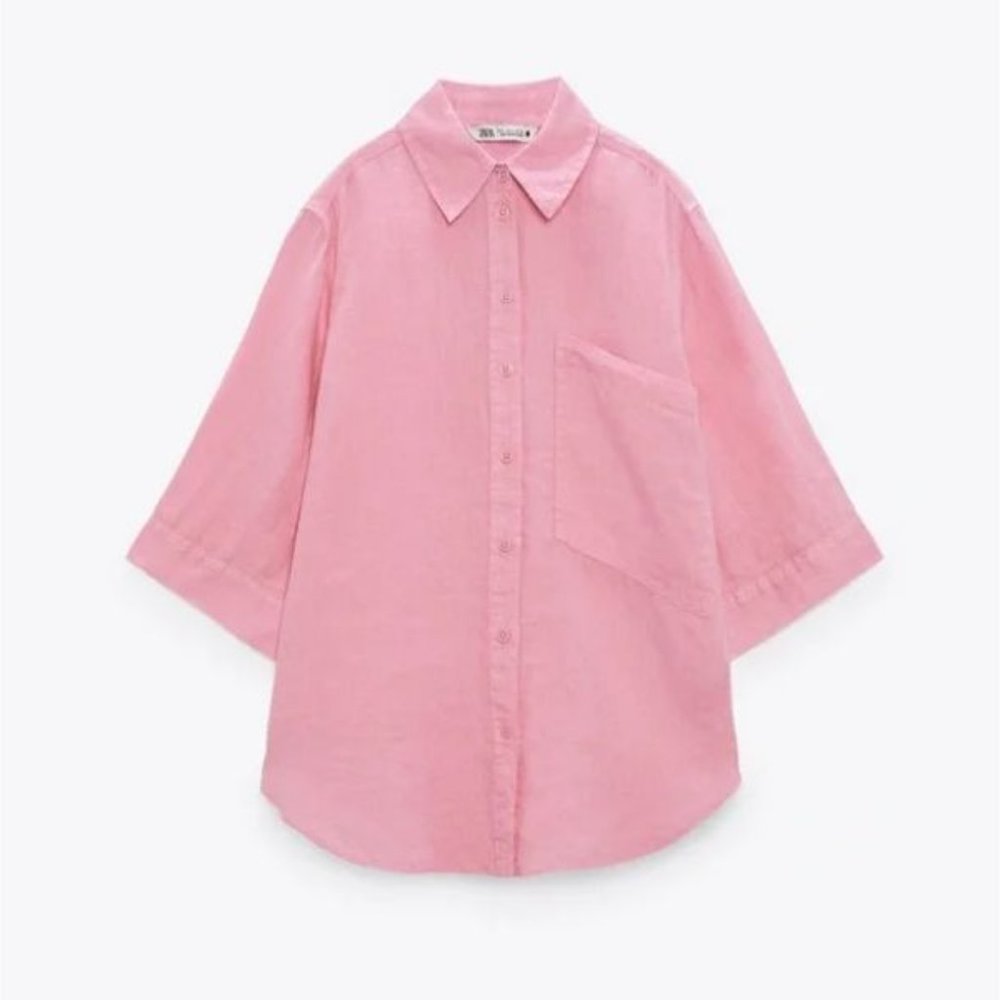 ZARA 2 PIECES LINEN SHIRT WITH POCKET & CARGO SHORTS - Picture 8 of 9